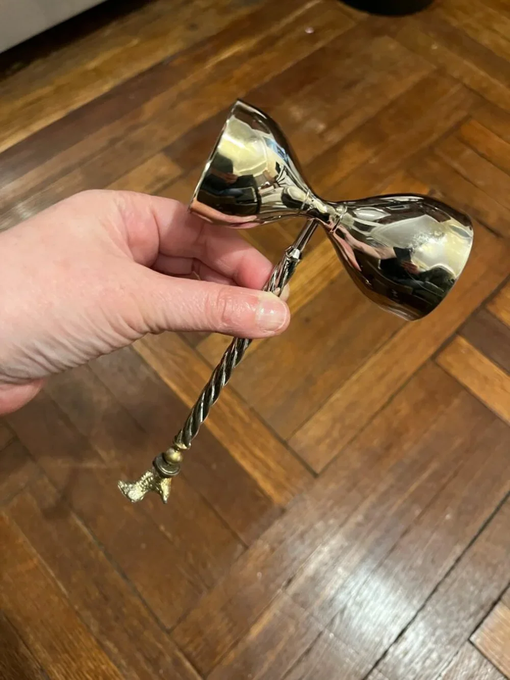 Vintage Silver Plated Handled Double Jigger Twisted Stem Crested Eagle Finial